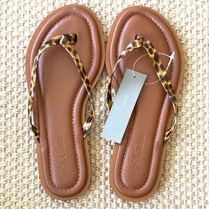 JCREW J.Crew SORENTO Leather Leopard Print Thong Sandals sz 5.5 ~ HONEY TORTOISE